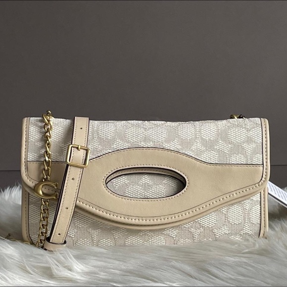 💰SOLD - CA358 - Coach Foldover Cut Out Clutch Crossbody in Signature Jacquard - Picture 10 of 15